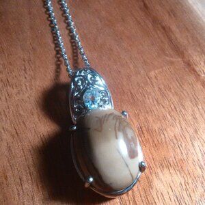 Venus Jasper and Sky Blue Topaz Stainless Steel Pendant Necklace